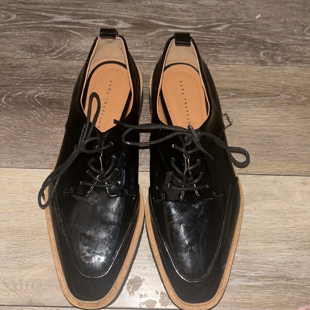 Zara Black platform tie shoes size 39